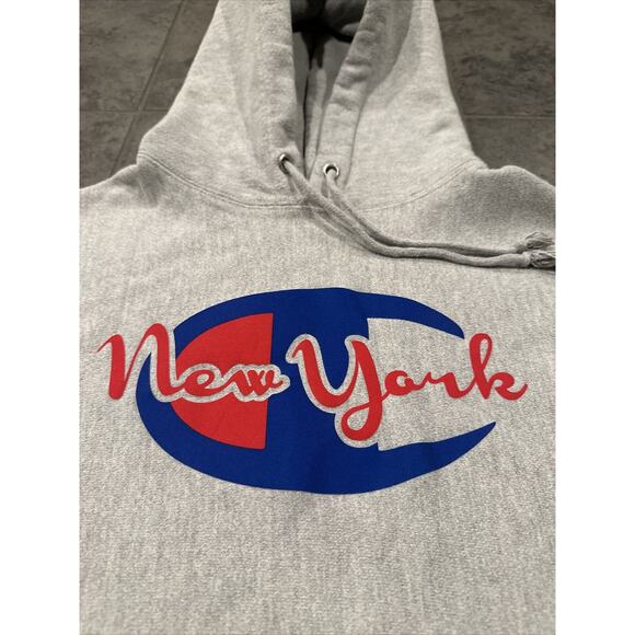 Vintage Men’s Champion Reverse Weave Hoodie Sweatshirt Medium Grey New York NY - Picture 4 of 8